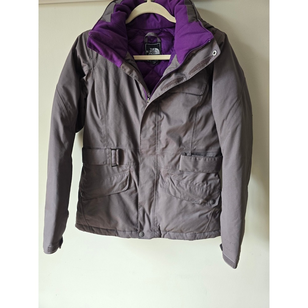 The North Face HyVent 550 Down Jacket Grey Purple Women Small Parka Ski Coat